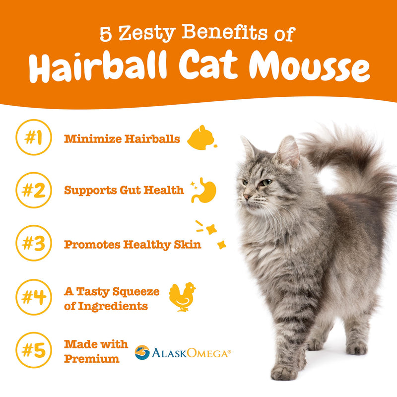 Zesty Paws Hairball Cat Mousse - Cat Treats Lickable Cat Treats Squeeze Up - Cat Squeeze Treats Furball Control - Cat Puree Tube Treats for Cat Digestive Support - Skin & Gut Health - Chicken 14ct - PawsPlanet Australia