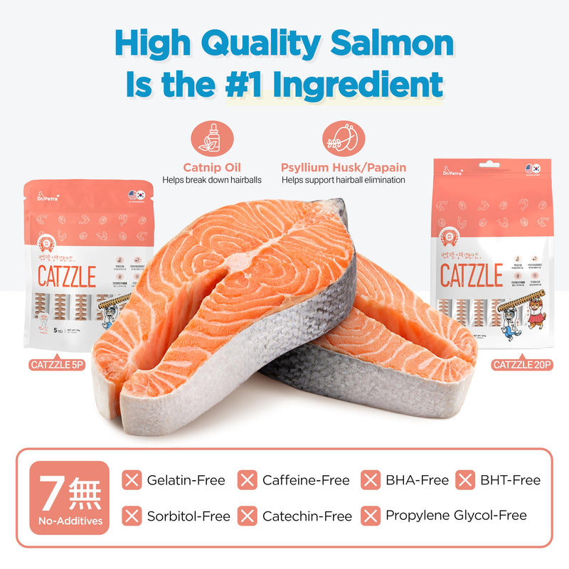 CATZZLE Cat Treats, Dental Chews for Indoor Cats, Cat Teeth Cleaning, Dental Care Snacks - Hairball Control (Salmon Flavor), 5 Sticks (1.25 oz.) Salmon 1.25 Ounce (Pack of 1)