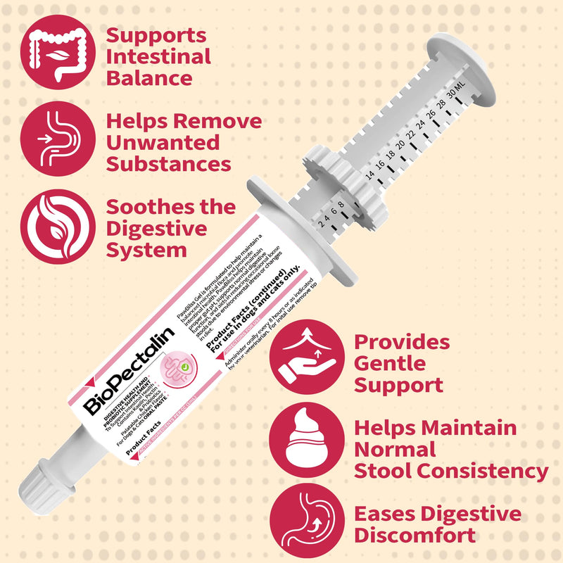 Anti-Diarrheal Support for Dogs & Cats –Digestive Relief Oral Paste with Kaolin, Pectin & Probiotics – Helps Soothe Upset Stomach & Firm Loose Stool – 30cc