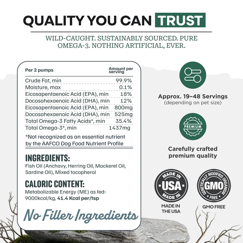 Wild Dog Fish Oil - Premium Multi-Fish Blend for Skin & Coat Health - More Potent Than Salmon Oil for Dogs - 1437mg of Omega 3 for Dogs - EPA & DHA – 8 fl oz Pump