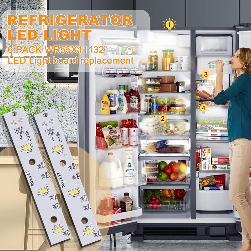 New Upgraded WR55X26671 Refrigerators led Light Board Replace Freezer Light Board Compatible ps11767930 ap6035586 4468532 eap11767930 6PCS 6 Pack