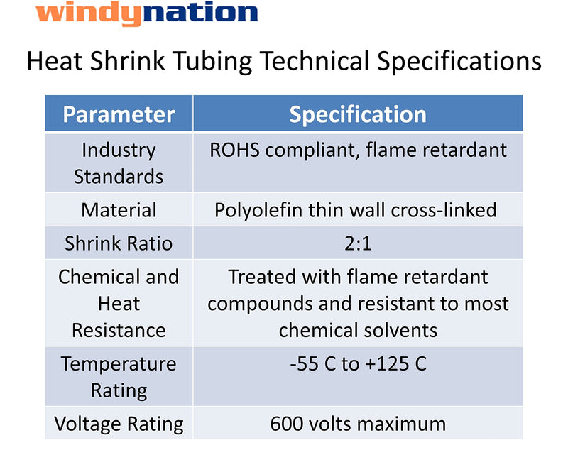 WindyNation 100 Feet (31 Meters) 1/4 inch, 1/4" I.D. Polyolefin 2:1 Black Heat Shrink Tubing 100 ft. of 1/4"