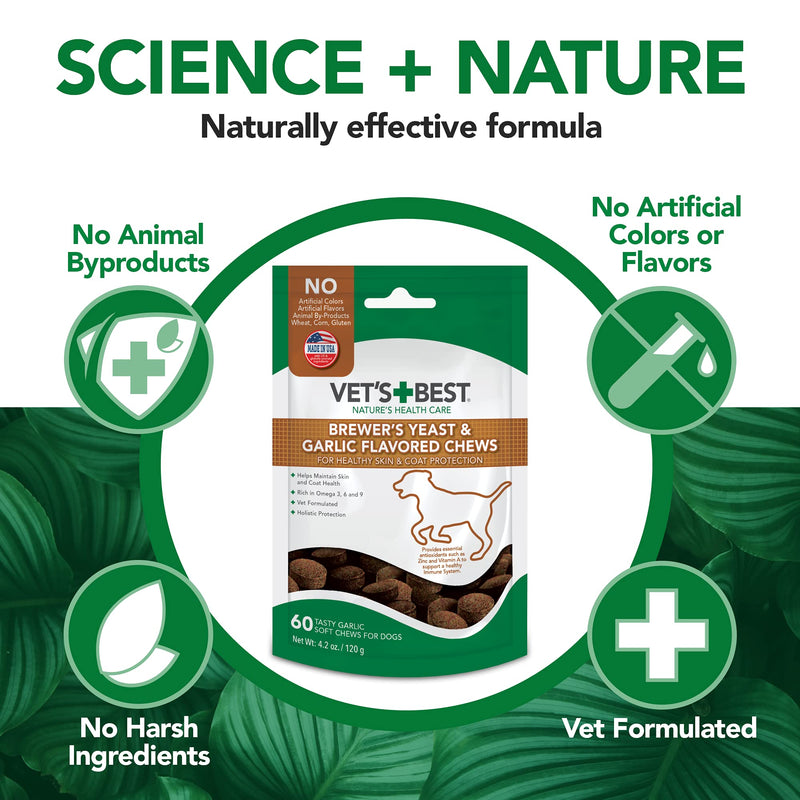 Vet’s Best Brewer’s Yeast & Garlic Chews| Healthy Skin & Coat Protection for Dogs | Formulated with Veterinary Recommended Dosage | 60 Count - PawsPlanet Australia