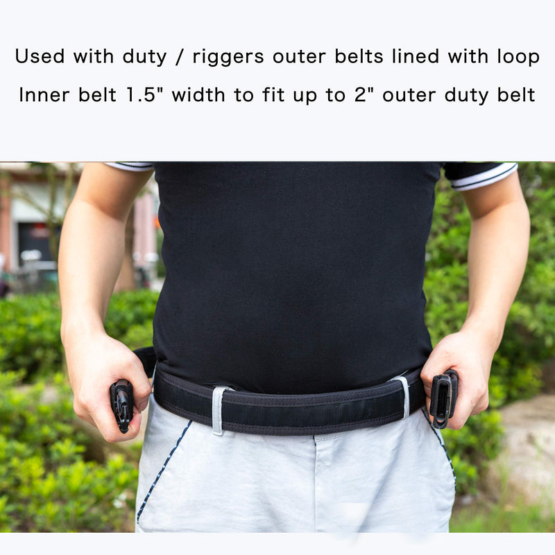 Inner Belt 1.5" Hook Liner Belt Buckleless Under Belt for Duty Belt EDC Work Black M(31"-35")