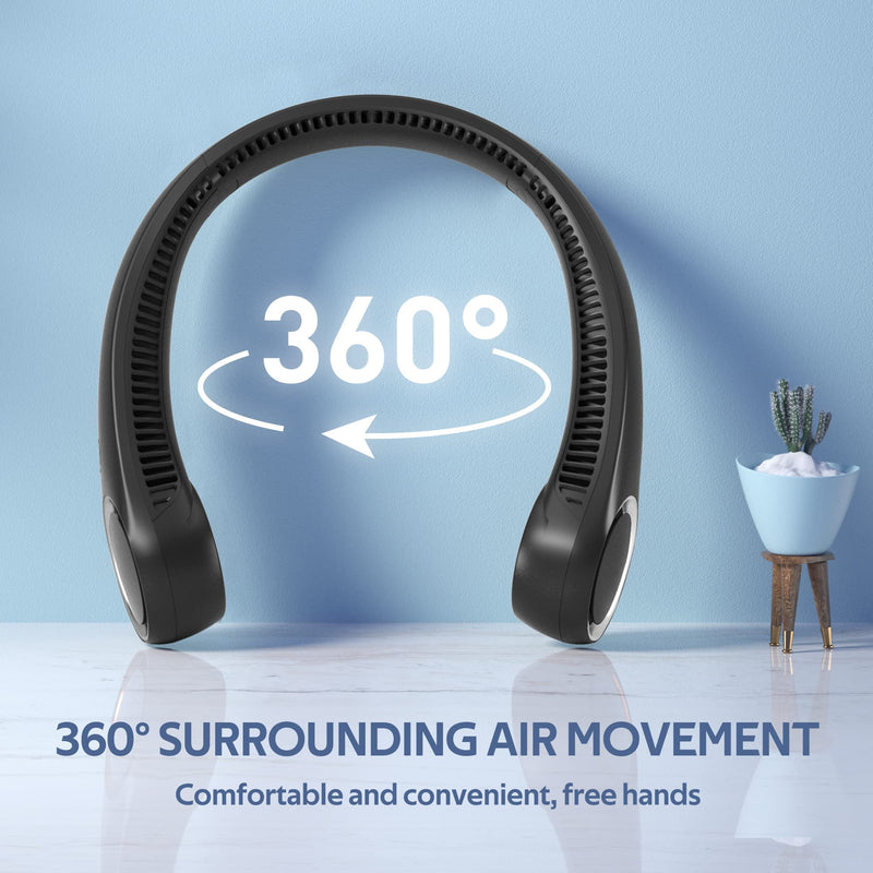 Portable Neck Fan, Hands Free Bladeless, 360° Cooling Personal Fan,Wearable Quiet Fan for Outdoor Indoor, Birthday Gifts for Men Women Mom Dad, 4000mAh Battery USB Rechargeable, 3-Speeds( Black) Pure Black