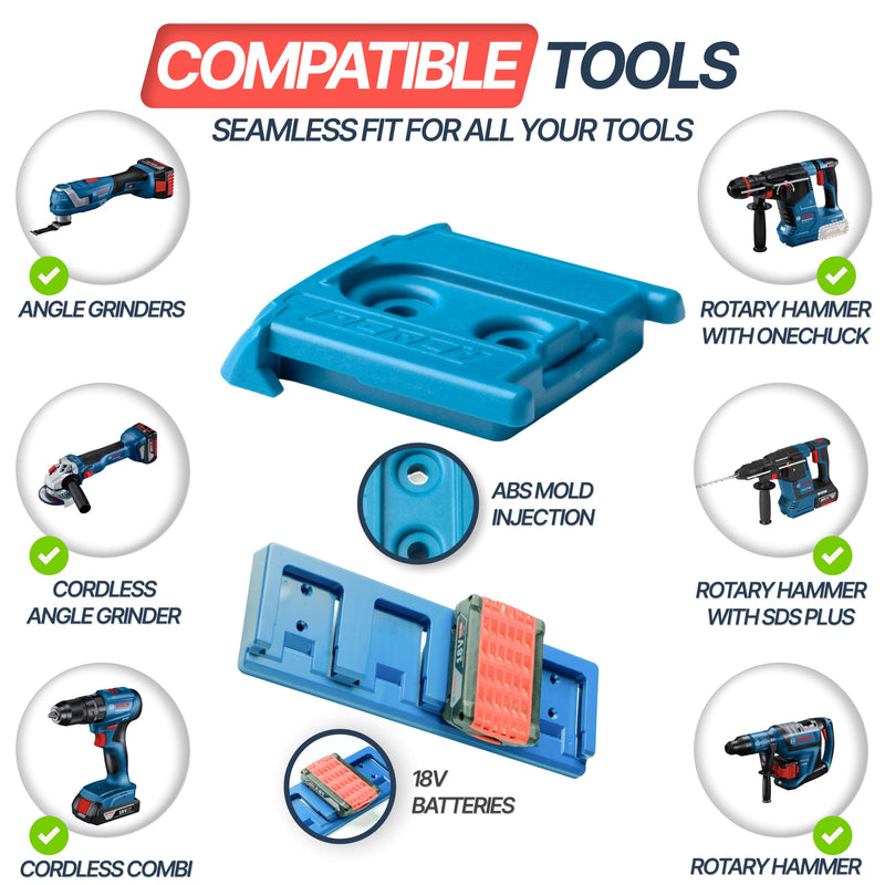 PERCH 4 Pack BOSCH Tool Holder with 4 Pack BOSCH Battery Holder for BOSCH 18V Tools and BOSCH 18V Battery Combo (4 Pack Tool Holder + 4 Pack Battery Holder)