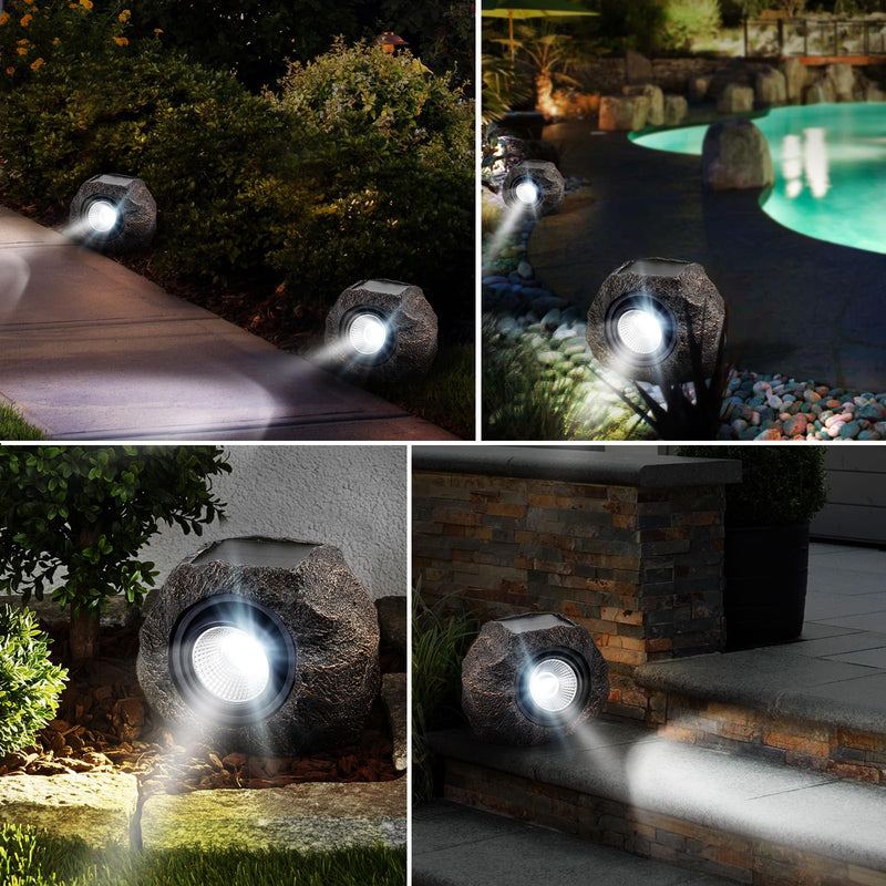 Solar Garden Rock Lights Outdoor - IP65 LED Waterproof Solar Spotlight, Solar Powered Landscape Path Decorative Garden Stone Lights for Pathway, Walkway, Yard, Patio (2 Pack) 2Pack-Bronze