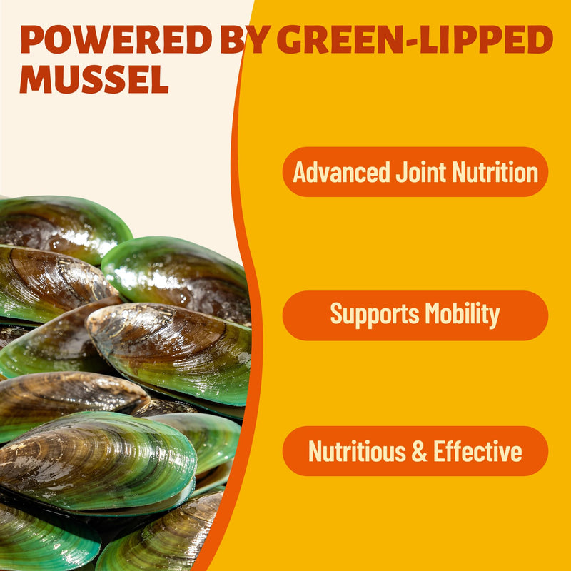 Green-Lipped Mussel Bites for Dogs, Natural Hip & Joint Supplement with MSM, Vitamin E, Omega-3 - Supports Joints Comfort & Promotes Normal Mobility - Large Volume (330 Ct)