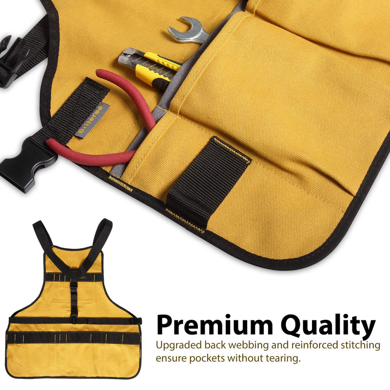 Work Tool Apron for Men and Women, Torso Length with 21 Tool Pockets, Durable Canvas Apron, DIY Enthusiasts Yellow