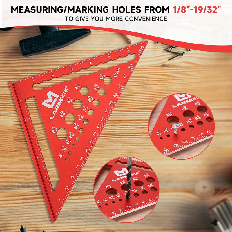 Rafter Square 7 Inch and Framing Square 12 Inch Carpenter Square Set, Square Tool Woodworking Square, Aluminum Square Ruler for Woodworking 2 Pack ruler set red