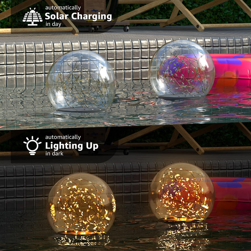 2-Pack 7.4x7.3 Solar Floating Pool Lights Ball Outdoor Water-Resistant IP66 Solar-Powered That Float Candles Flickering Lights for Swimming Pool Decor Pond Garden Party 2Pcs B