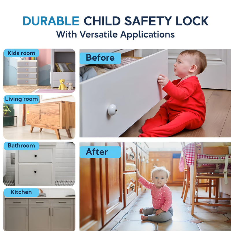 12-Pack Magnetic Cabinet Locks, Baby Proofing Child Safety Locks with 3 Keys, No-Drill 3M Adhesive for Cabinets & Drawers 12 Locks + 3 Keys