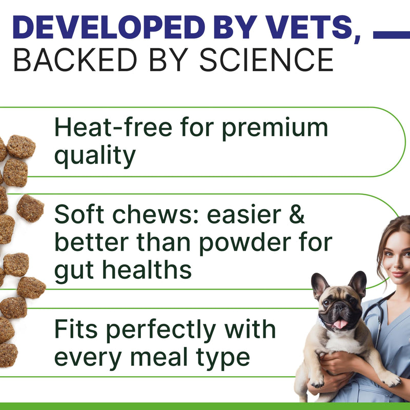 Probiotic Chews with Digestive Enzymes, Probiotics, Prebiotics - 120 Chews - Aids in Stool Quality, Gas, Constipation, Diarrhea Relief - Grilled Chicken - PawsPlanet Australia