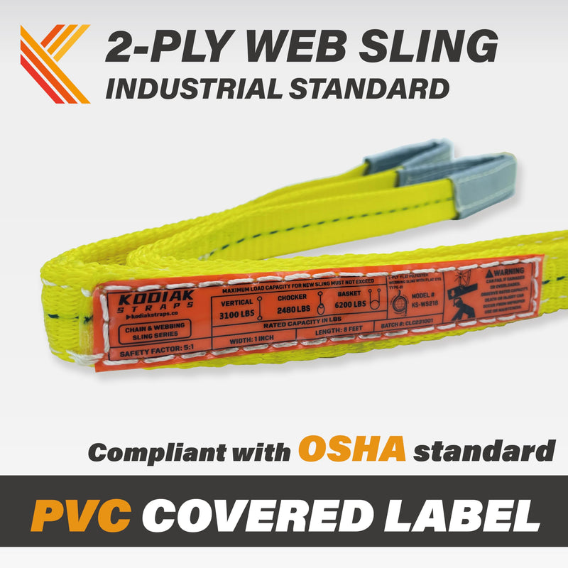 2-Ply Lifting Straps 1”x 4ft Webbing Sling Tree Saver 1Pack Heavy Duty Web Strap Rigging Moving Towing Hoisting Gear KODIAK STRAPS 1 PACK 1inch x 4ft
