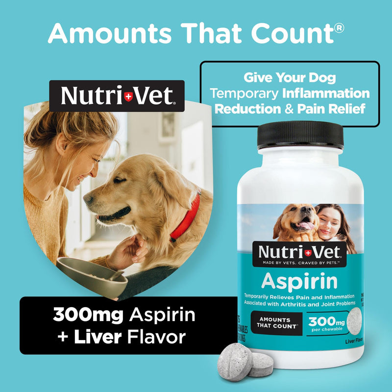 Nutri-Vet Aspirin for Dogs,Dog Aspirin,Pet Essentials,Inflammation Care,Joint Support for Seniors,Arthritis Pain Relief,300mg per Tablet,Over 50 lbs,75 Count (Pack of 2) 75 Count (Pack of 2) 300mg for Medium & Large Dogs