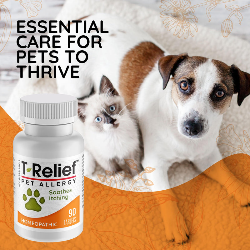 T-Relief Pet Allergy Support for Dogs & Cats Itchy Relief Supports Healthy Skin & Coat Natural Medicine Helps Soothe Hot Spot Itching Paws Licking Runny Nose Sneezing Watery Eyes - 90 Tablets - PawsPlanet Australia