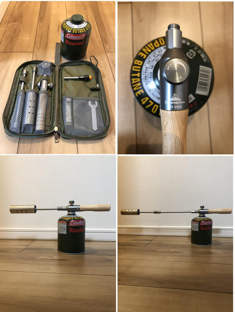 CAMPINGMOON Camping Grill Torch Dual Fuel Head Flame Adjustable for Charcoal Starter with Storage Case MT-3955/I-1010 (Propane + Isobutane) Propane + Isobutane