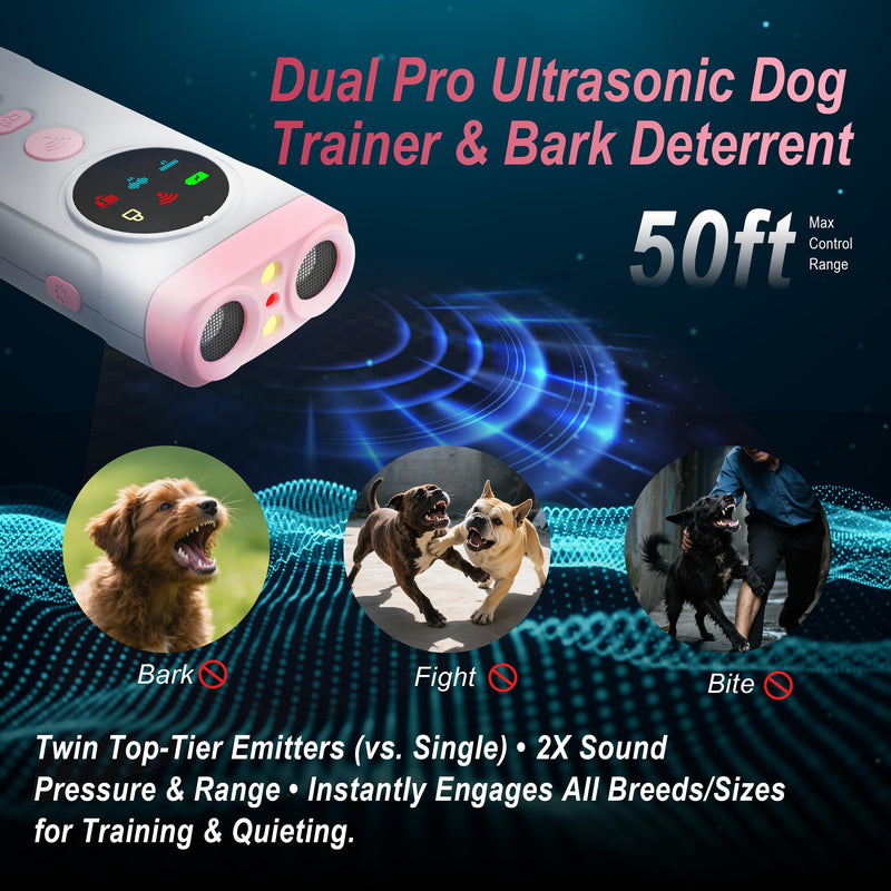 Dog Bark Deterrent Devices, 2X Ultrasonic Anti Barking Device for Dogs, Color Display & 50ft Range, Pet Gentle Anti Barking Device, Portable Safe & Effective Alternative to Bark Collars (Pink) Pink