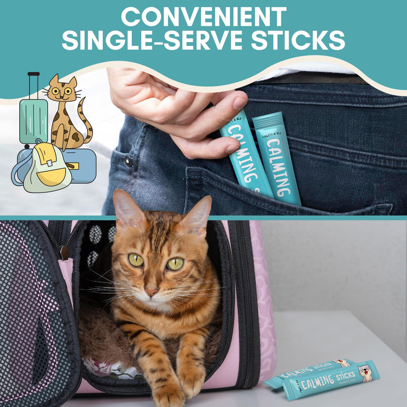 ALBERT & MIA Lickable Cat Calming Treats - Stress & Anxiety Relief for Indoor Cats - Tasty & Vet Calming Treats for Cats & Kittens (Calm Care for Grooming, Car Rides, Travel and Sleep Aid) 20 Pack