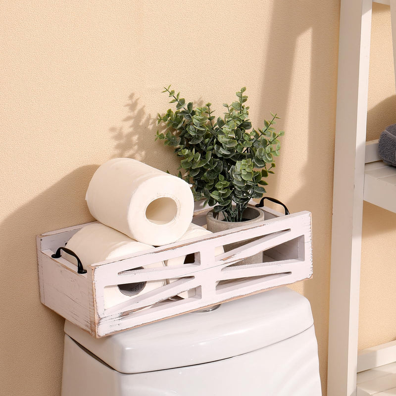 Wooden Toilet Paper Holder Bathroom Decor Box-Toilet Tank Paper Basket with Handles for Bathroom Organizing