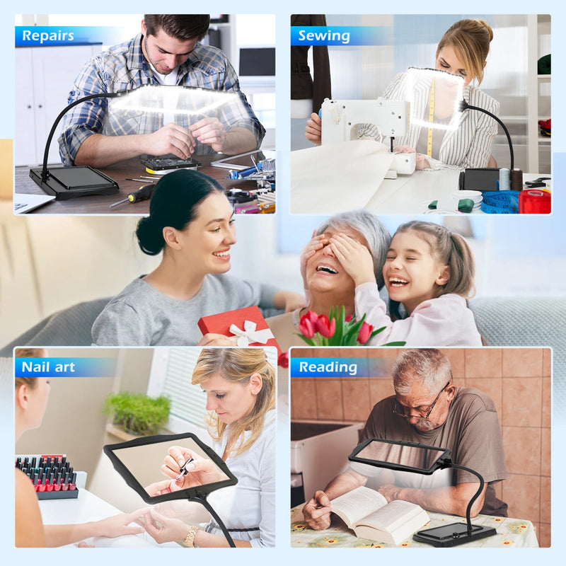 Magnifying Glass with Light and Stand 50 Ultra-Bright LEDs Large Magnifying Lamp 360° Flexible Gooseneck Magnifying Glass with Stand Hands Free Magnifier Glasses for Sewing Reading Crafts Seniors 10.6 x 7.9 inch