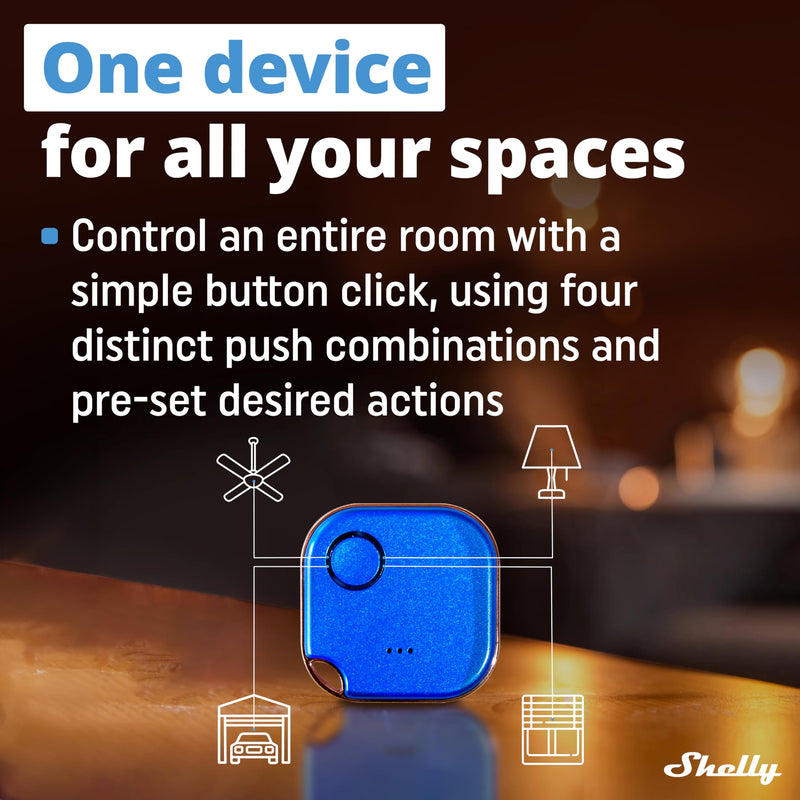 Shelly BLU Button1 Blue | Bluetooth-Operated Action and Scenes Activation Button | Home Automation | iOS Android App | No Hub Required | Long Battery Life | LED Indication | Buzzer | Broad Range
