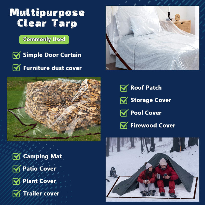Tarp Waterproof - Clear Heavy Duty Tarps with Grommets, Large (Small) Outdoor Transparent Cover for Camping/Patios/Enclosure Chicken Coop Garden Plants Anti-Tear Plastic Tarpaulins 5x7 ft