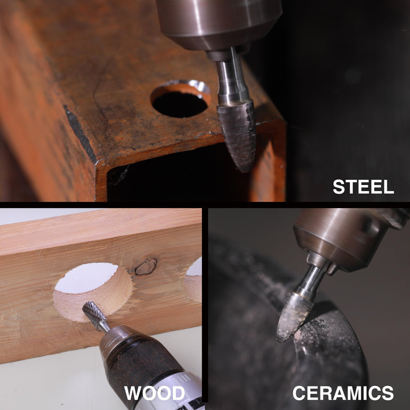 Carbide Cutting Burr Set 1/4 Inch Shank 10pcs Cutting Burr Rotary Files Set with Plastic Case Metal Wood Stone Hole Deburr Contouring Surface Milling Cleaning Grinding Engraving