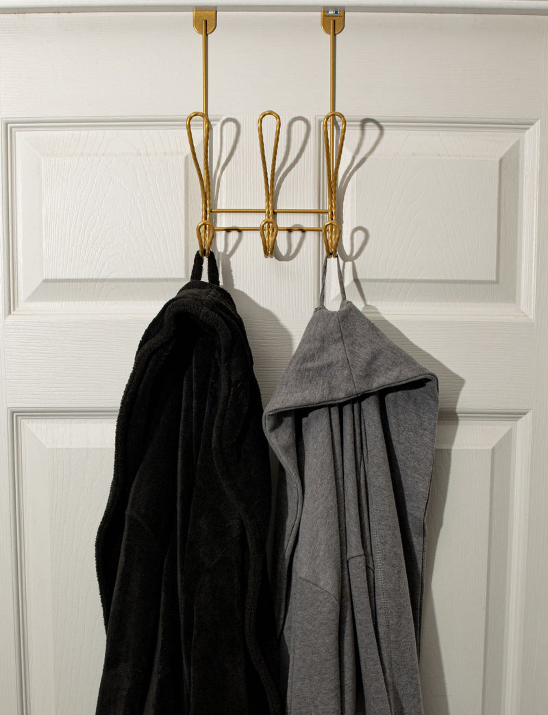 Twisted Design Over The Door Hook Rack, Over The Door Towel Rack, Door Hanger, Door Coat Hanger, Over The Door Coat Rack, for Bathroom, Bedroom or Laundry Room (Gold with 6 Hooks) Gold with 6 Hooks