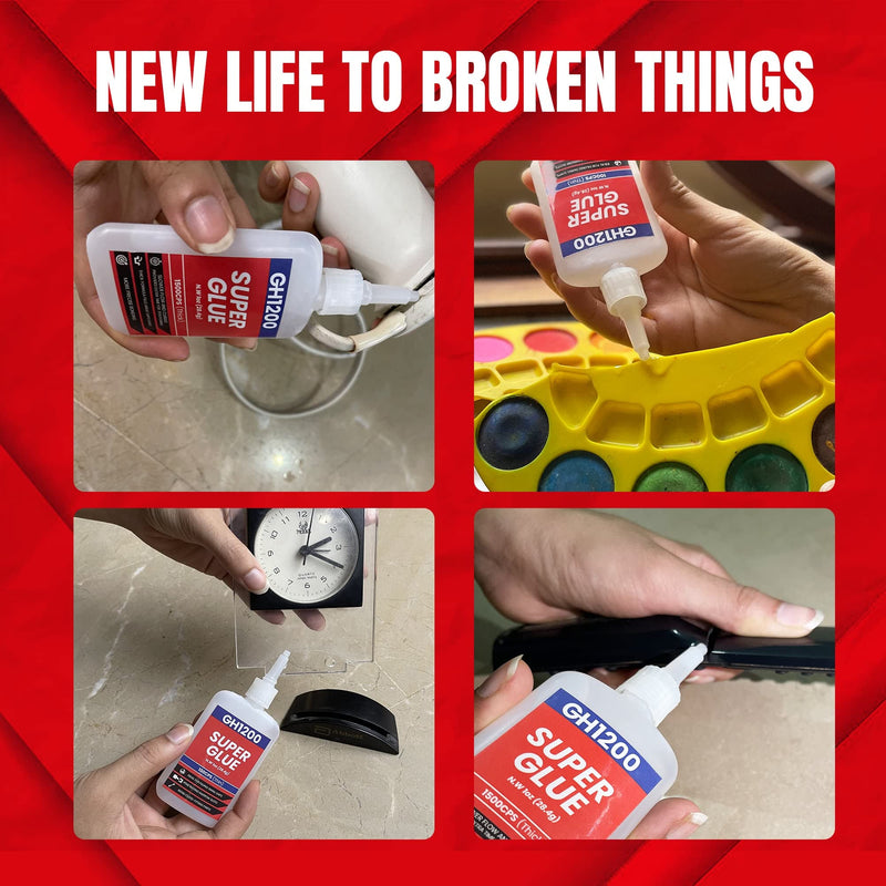 GH1200 57 Grams (2 oz) 100/1500 CPS (Thin/Thick) Super Glue All Purpose with Anti Clog Cap. Ca Glue - Adhesive SuperGlue. Cyanoacrylate Glue for Hard Plastics, DIY Craft, Metal 1 Oz Each