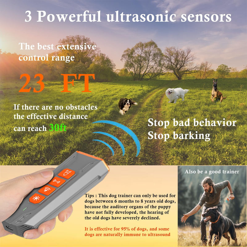 Upgrade Ultrasonic Dog Bark Deterrent Device, Anti Barking Device for Dogs, Ultrasonic Dog Repeller Barking Silencer, Portable 3 Sonic Emitters 4 Mode Dog Trainer Stop Barking Device Indoor & Outdoor