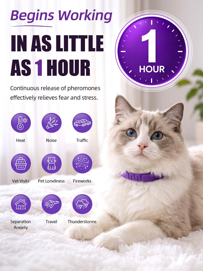 Calming Collar for Cats, 4 Pack – Waterproof Cat Calming Collars for Anxiety Relief and Stress, Breakaway Adjustable Pheromone Collar for Cats, Small Pet Dog & Puppy (Purple, Small) Purple Small(Cat)