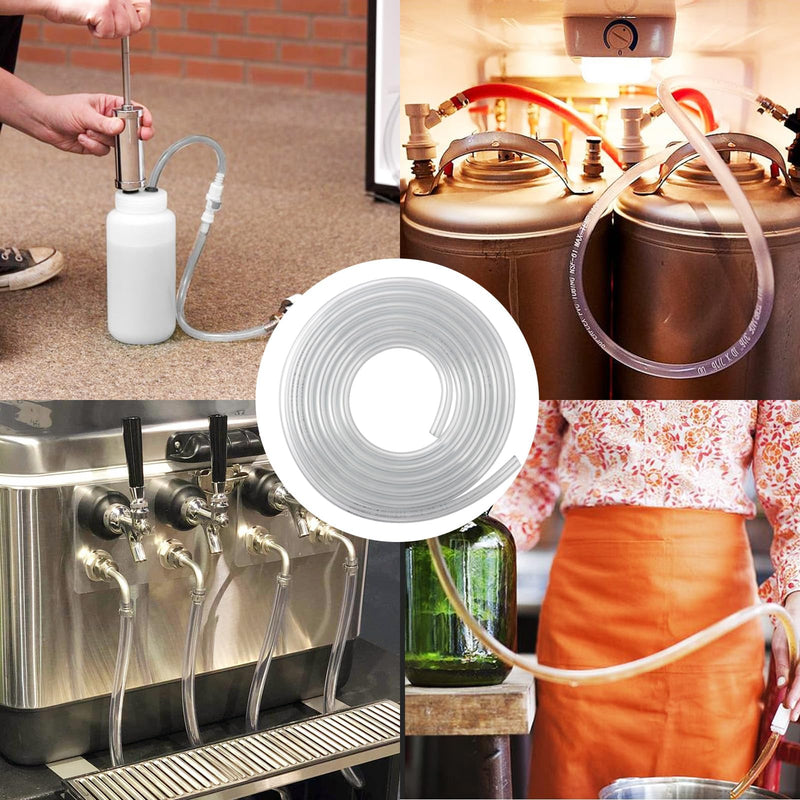15FT Beer Line Keg Line Tubing, 3/16 ID Beer Keg Line Beverage Line Tubing with Hose Clamps, Kegerator Line Draft Beer Dispensing Line for Homebrew (Transparent Beer Hose) 15ft - Clear Beer Line