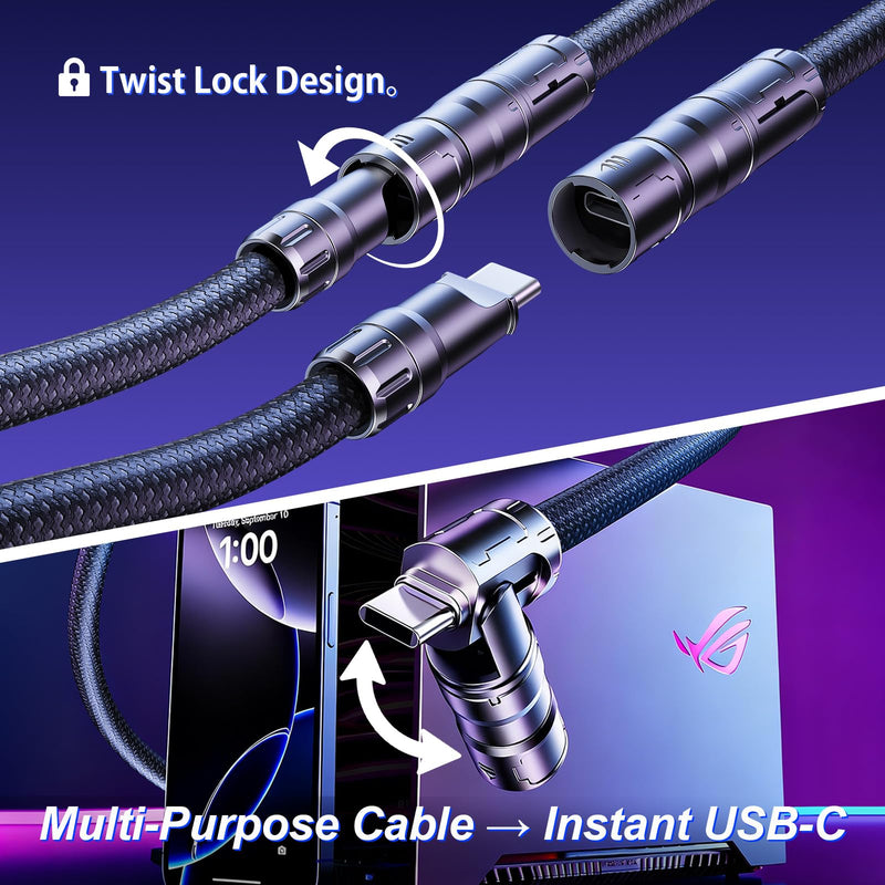 Mix Coiled Keyboard Cable, USB C to A Nylon Braided for Mechanical Gaming Keyboard with Zinc Alloy Connector, One-Touch Lock & Weighted Bar, Supports 8K Polling Rate Magnetic Keyboard, Black