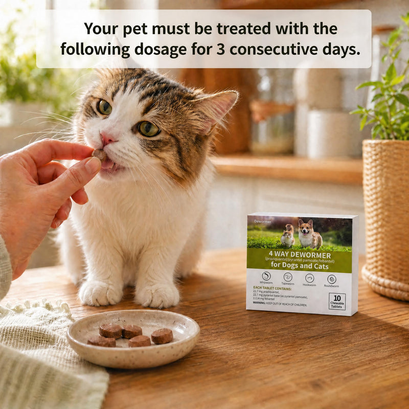 Dewormer for Small Dogs and Cats(2–25 lbs), 10 Dewormer Chewable Tablets with Praziquantel, Pyrantel Pamoate & Febantel, Broad Spectrum Wormer for Tapeworm, Roundworm & Hookworm