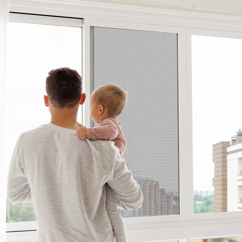 Window Screen Replacement Kit, 36"W × 90"L Durable Polyester Adjustable Screen Mesh with Retainer Spline (32ft) for DIY Project Window Screen Door Screen Replacement & Repair, Black 36" x 90"