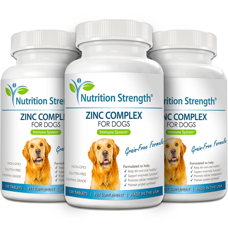 Nutrition Strength Zinc for Dogs to Support Healthy Skin & Coat, Promote Normal Growth, Balanced Immune Function & Cellular Metabolism, with Biotin, Folate, Selenium & Vitamin E, 120 Chewable Tablets - PawsPlanet Australia
