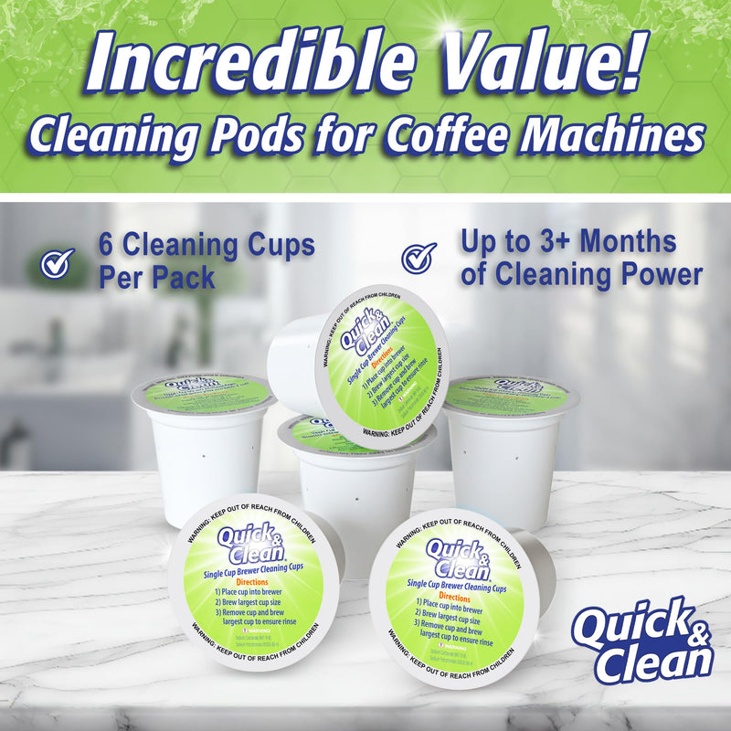 Quick & Clean [6-Pack] Keurig Cleaning Pods - K Cup Cleaner Pod For Keurig - 2.0 Coffee Machine Compatible, Removes Stains, Non-Toxic and Eco-Friendly 6 Count (Pack of 1)