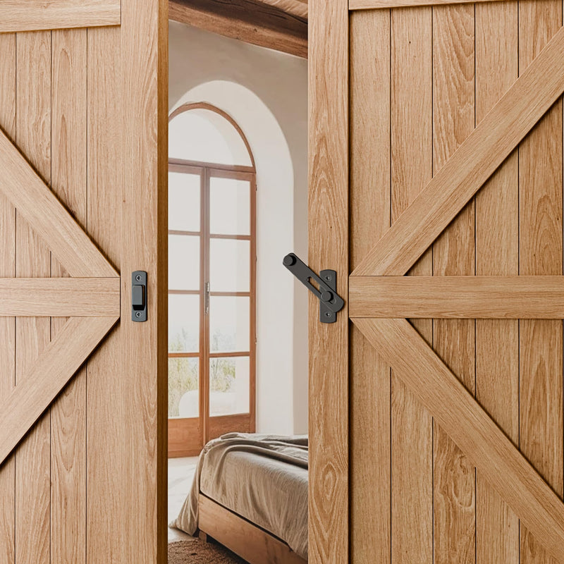 180 Degree Matte Black Bifold Latch Flip Sliding Barn Door Latches, Gate Latch for Barn Door, Sliding Door, Pet Door, Garage, Bathroom, Window, Outdoor 1 Pack