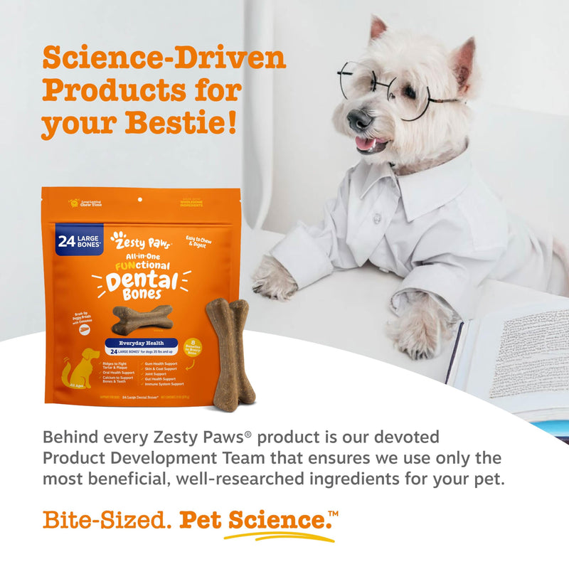 Zesty Paws Dental Bones - Fights Tartar & Plaque - Gum, Teeth & Bone Health - Cinnamon for Dog Breath - Immune, Joint, Gut, Skin & Coat Support - Omega 3 EPA & DHA and Calcium - Medium Dogs - 12 ct