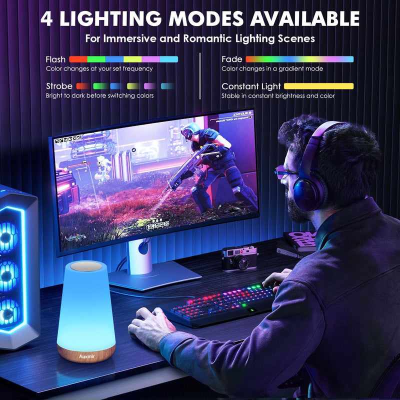 LED Night Light Bedside Lamp Touch and Remote Control Dimmable Tabletop 13 Colors Changing 5 Brightness Adjustable Rechargeable Portable Lamp for Baby Kids Bedroom Living Room Outdoor Camping A - Light Brown