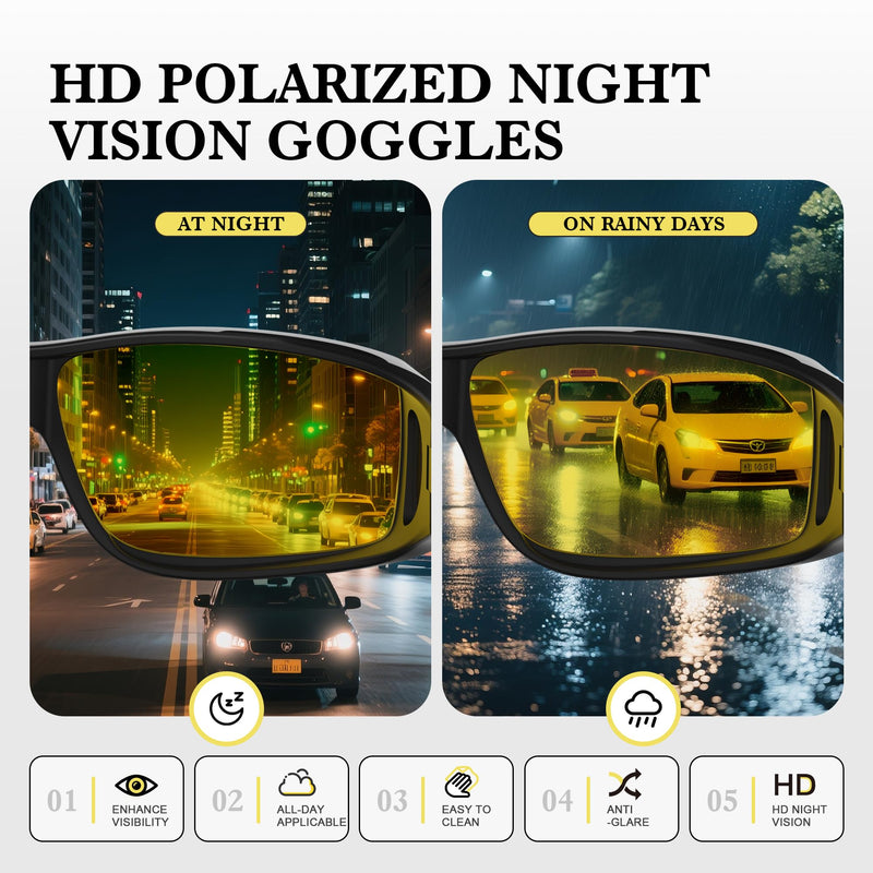 Night Vision Glasses Wrap-Around for Men Women,Fit Over Glasses,Polarized Night Driving Glasses with HD Yellow Lens