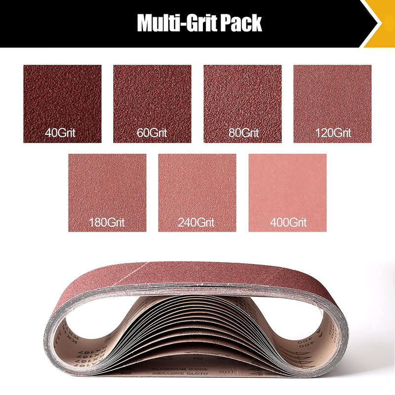 21 Pack 3 x 21 Inch Sanding Belts, 3x21 Belt Sander Sanding Belts 40/60/80/120/180/240/400 Grits Assortment Sanding Belt for Belt Sander Knife Sharpening Woodworking Metal Polishing 3×21 Inch-21 Pack