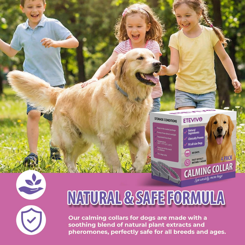 Calming Collar for Dogs 4 Pack – Dog Pheromone Collars Anxiety Relief, Stress & Separation – 25 Inches Adjustable Fits Small Medium Large Dogs – Long Lasting 60 Days, Helps Reduce Bad Behavior