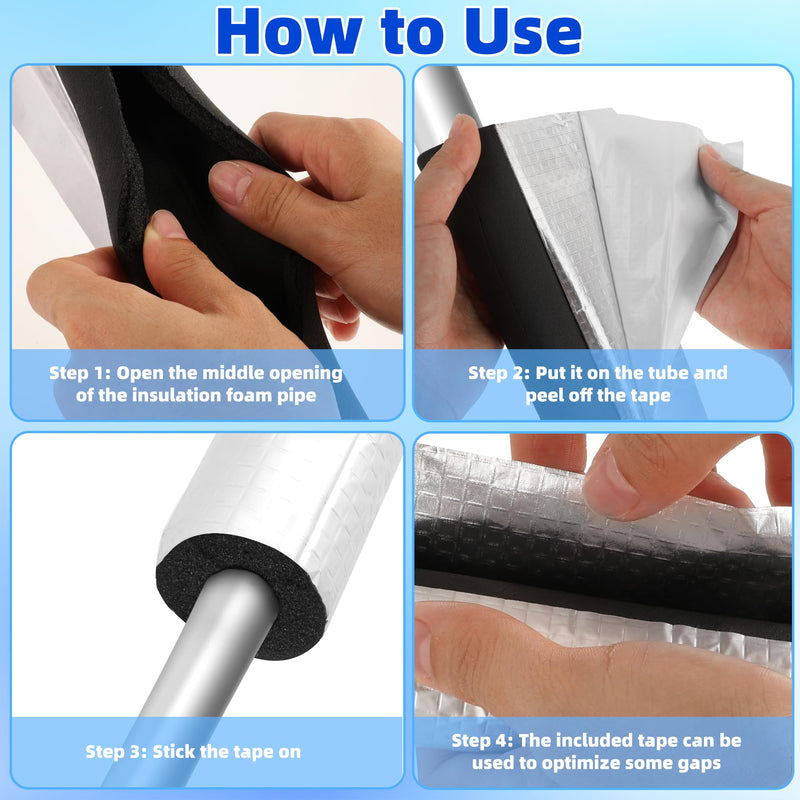 8 Pack Pipe Insulation Foam Tube - 3/4" ID Pre Slit Foam Pipe Covers with Aluminum Foil Self Adhesive Pipe Insulation Wrap for Outdoor Spigot Outside Water Pipe Winter Freeze Protection 8 Pcs