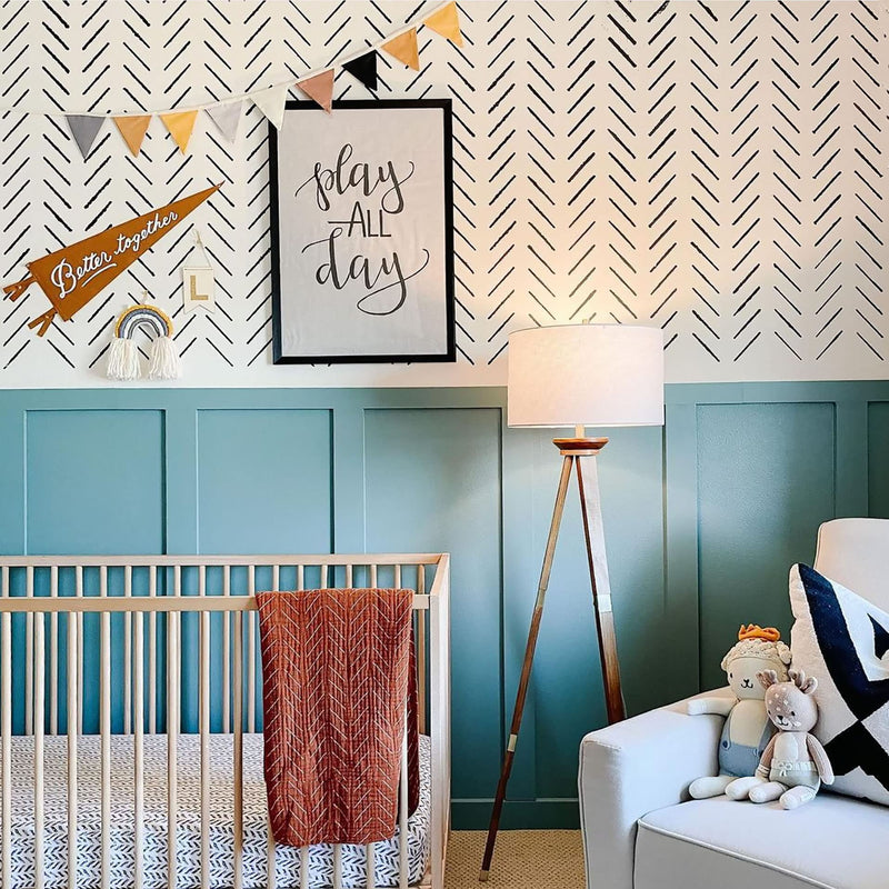 STENCILIT® Herringbone Simple Wall Stencil - XL Stencil 22x40 In, Geometric Wall Stencils for Painting Large Pattern, Modern Large Wall Stencils