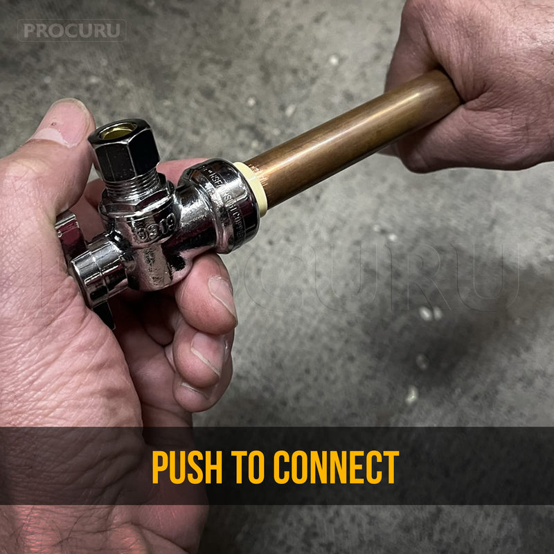 10-Pack PushFit Angle Stop Valve 1/2" Nom x 3/8" OD Comp, Quarter-Turn Push-to-Connect Brass Shutoff Valve for Copper, PEX, CPVC, PE-RT, HDPE Pipes (8X8012-11T) 10