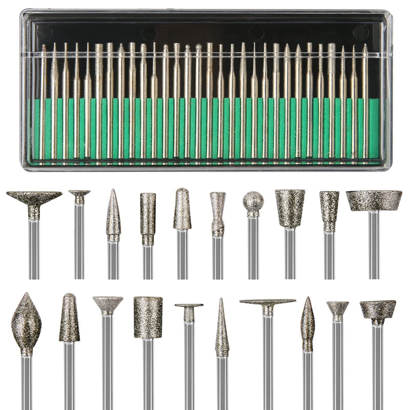 Stone Carving Set Diamond Burr Bits Compatible with Dremel, 50PCS Polishing Kits Rotary Tools Accessories with 1/8’ Shank for Carving, Engraving, Grinding, Stone, Rocks, Jewelry, Glass, Ceramics 50Pcs 1/8'' Shank