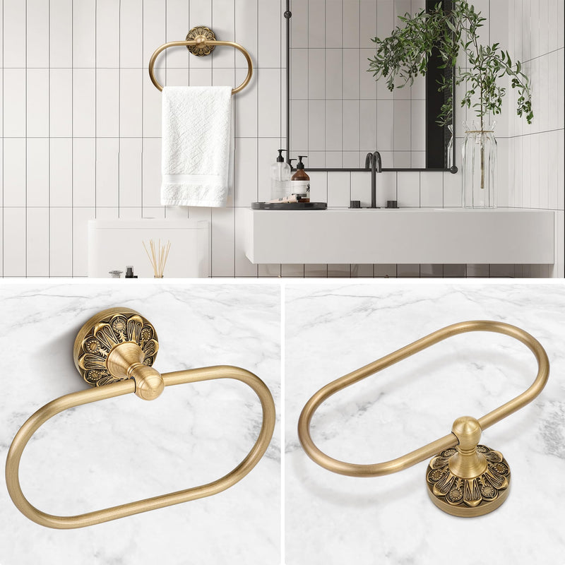 Brass Bathroom Hand Towel Holder, Antique Brass Towel Ring Holder, Vintage Wall Mounted Oval Towel Rack Hanger Home Half Round Bathroom Hardware Accessory
