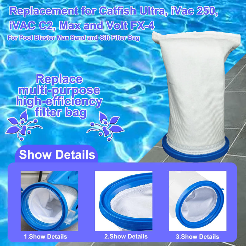 Replacement for Pool Blaster Max Sand and Silt Filter Bag Compatible with Pool Blaster Max, Max Li, MAX CG,Catfish Ultra, Ivac 250, Volt FX-4, Volt FX-8 Models Pool Vacuum（2Pcs）